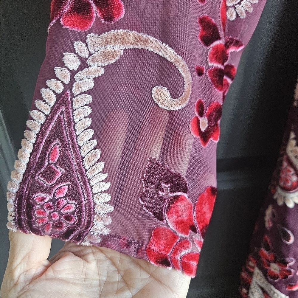 NWT Chelsea & Violet Maroon Velvet Boho Paisley Jumpsuit Sz Medium‎ - Picture 6 of 14